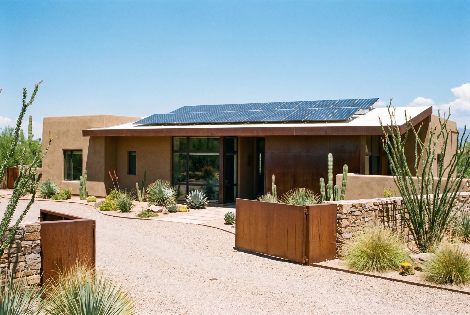 Home with a clean rooftop solar array near Tucson